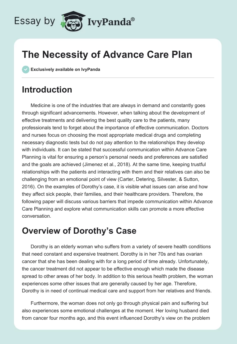 The Necessity of Advance Care Plan. Page 1