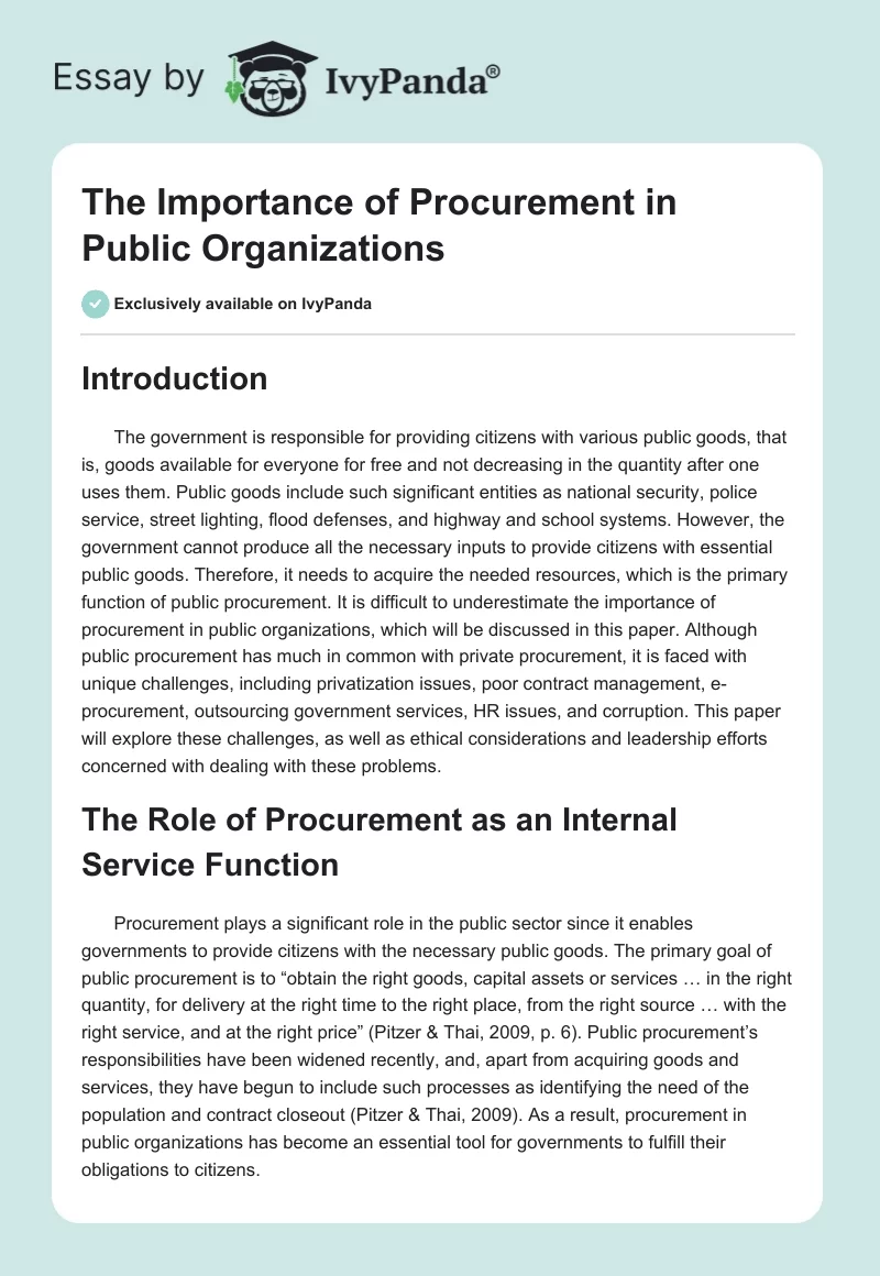 The Importance of Procurement in Public Organizations. Page 1