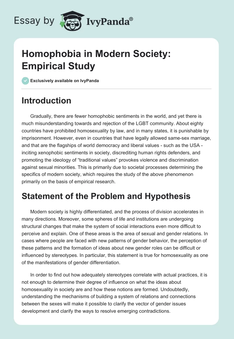 Homophobia in Modern Society: Empirical Study. Page 1