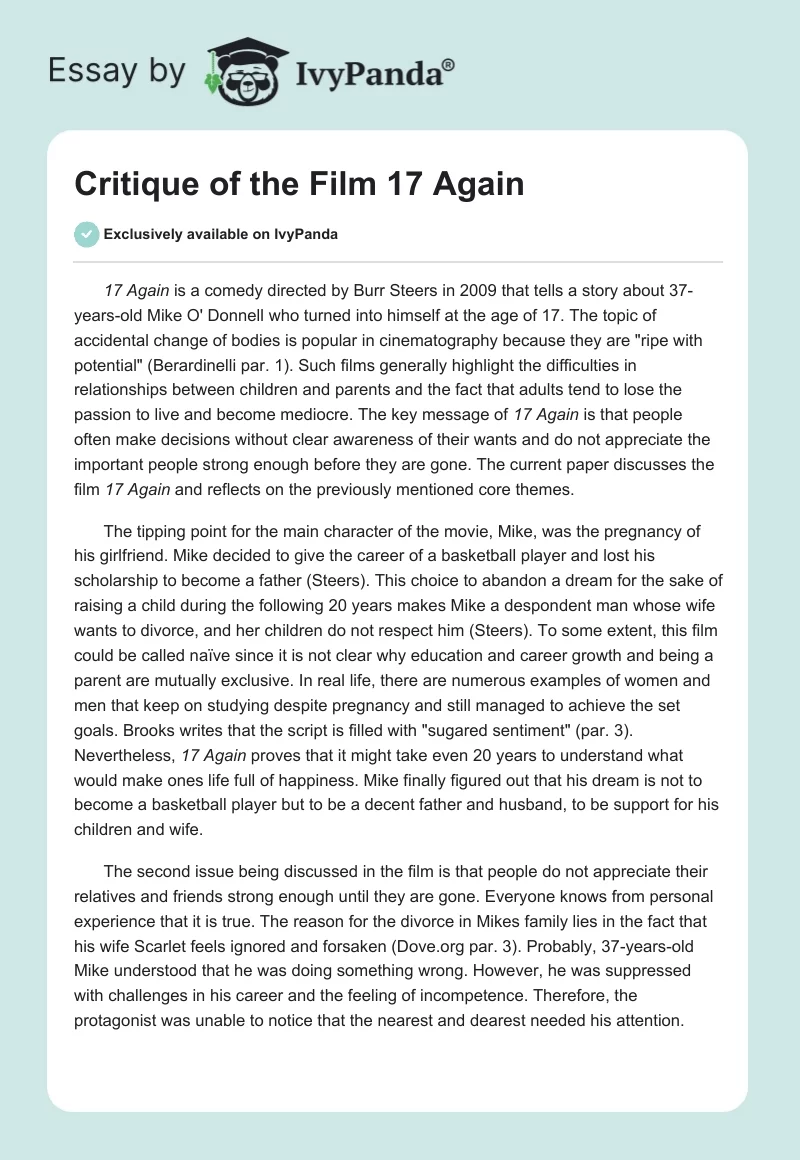 Critique of the Film "17 Again". Page 1