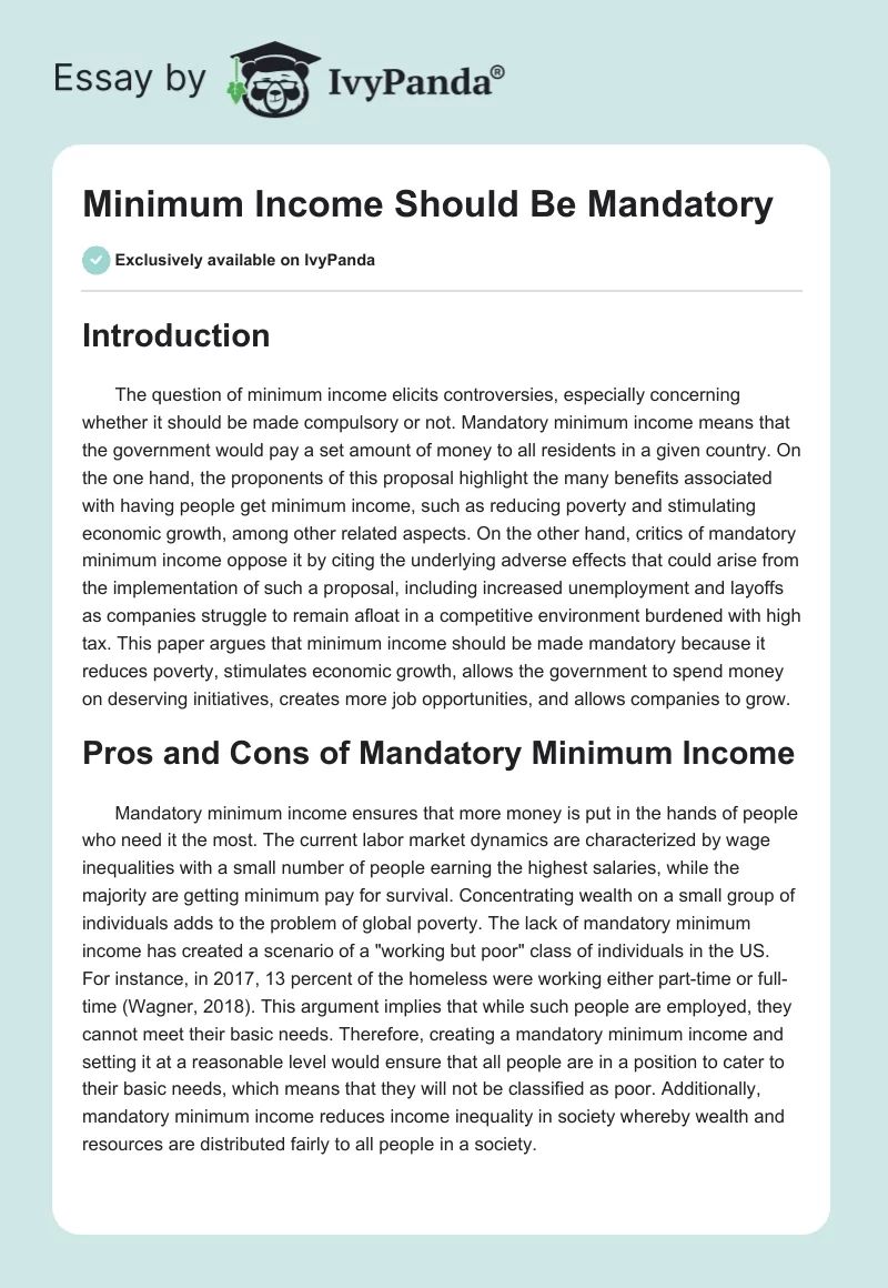 Minimum Income Should Be Mandatory. Page 1