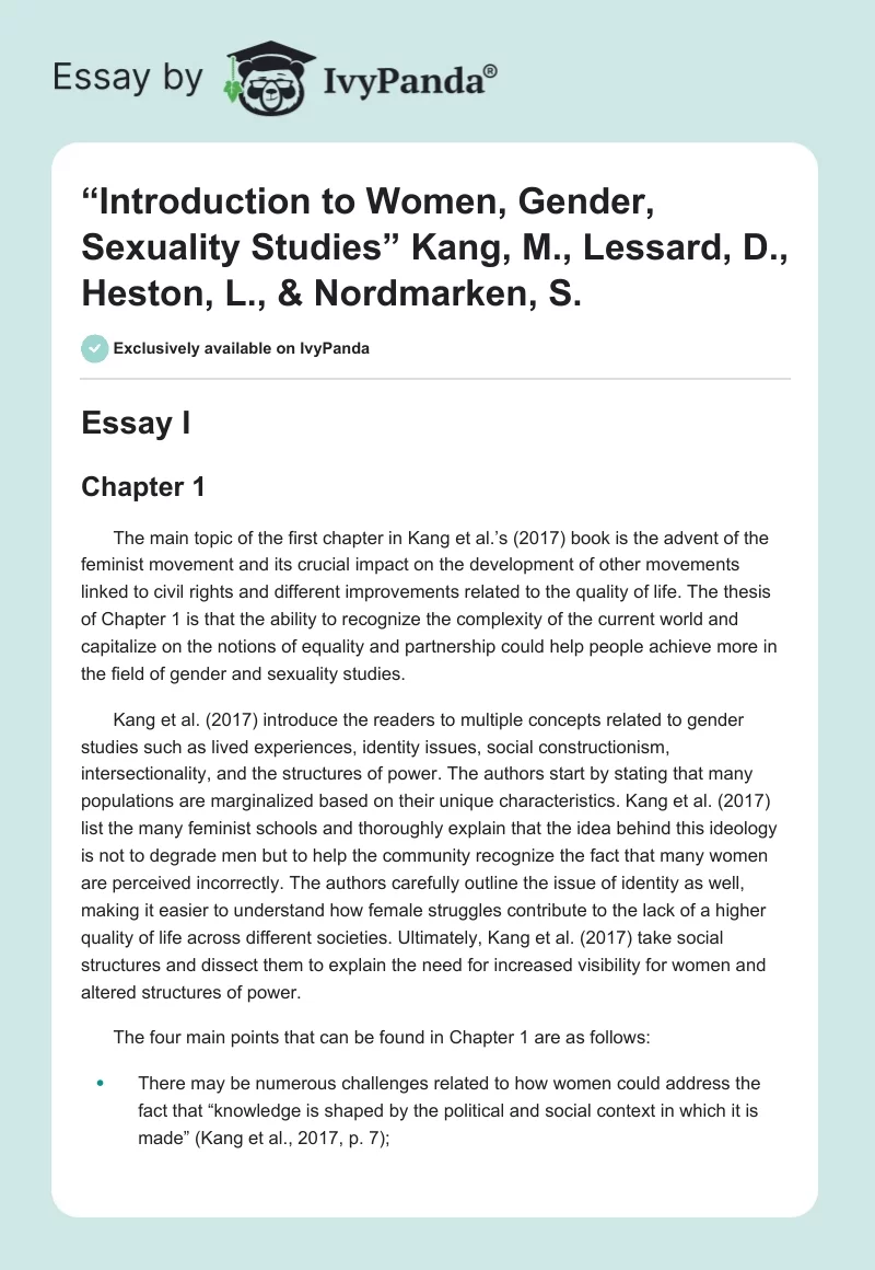 “Introduction to Women, Gender, Sexuality Studies” Kang, M., Lessard, D., Heston, L., & Nordmarken, S.. Page 1