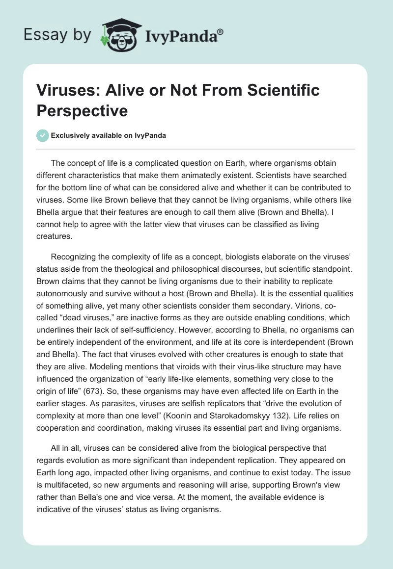 Viruses: Alive or Not From Scientific Perspective. Page 1
