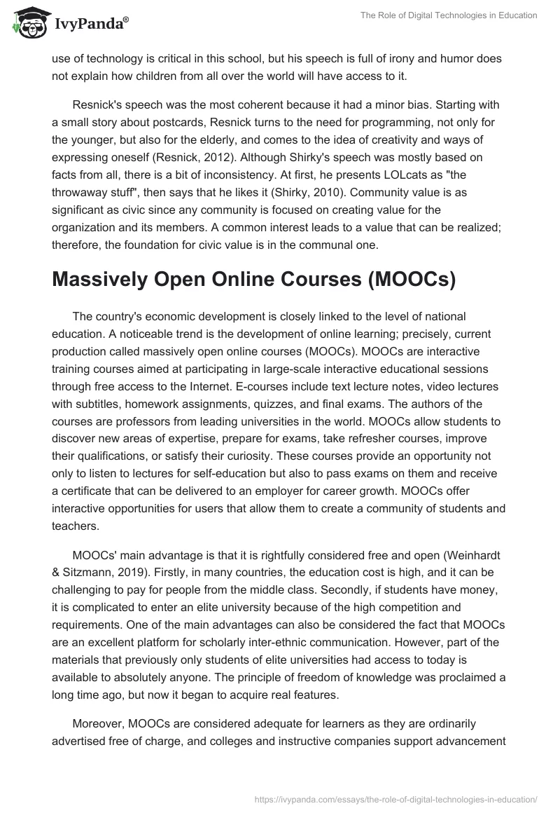The Role of Digital Technologies in Education. Page 2