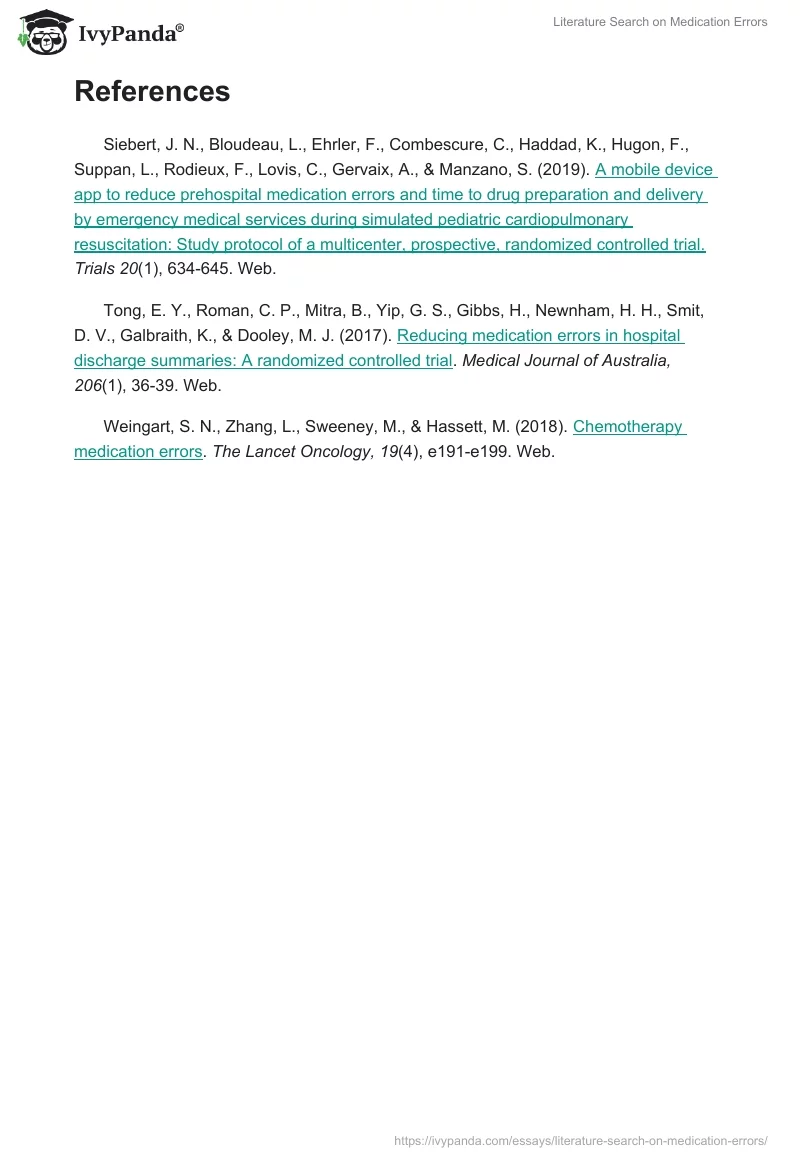 Literature Search on Medication Errors. Page 2