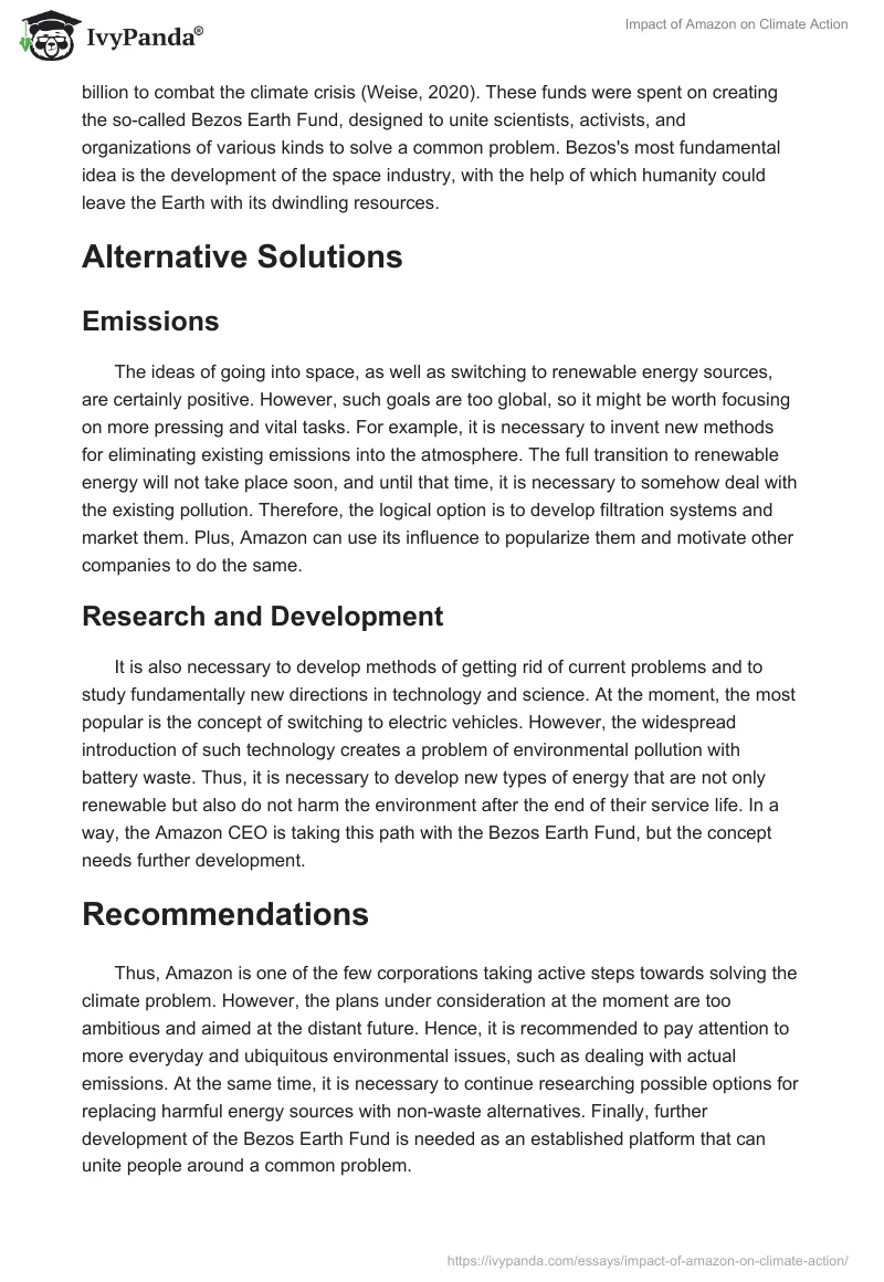 Impact of Amazon on Climate Action. Page 2