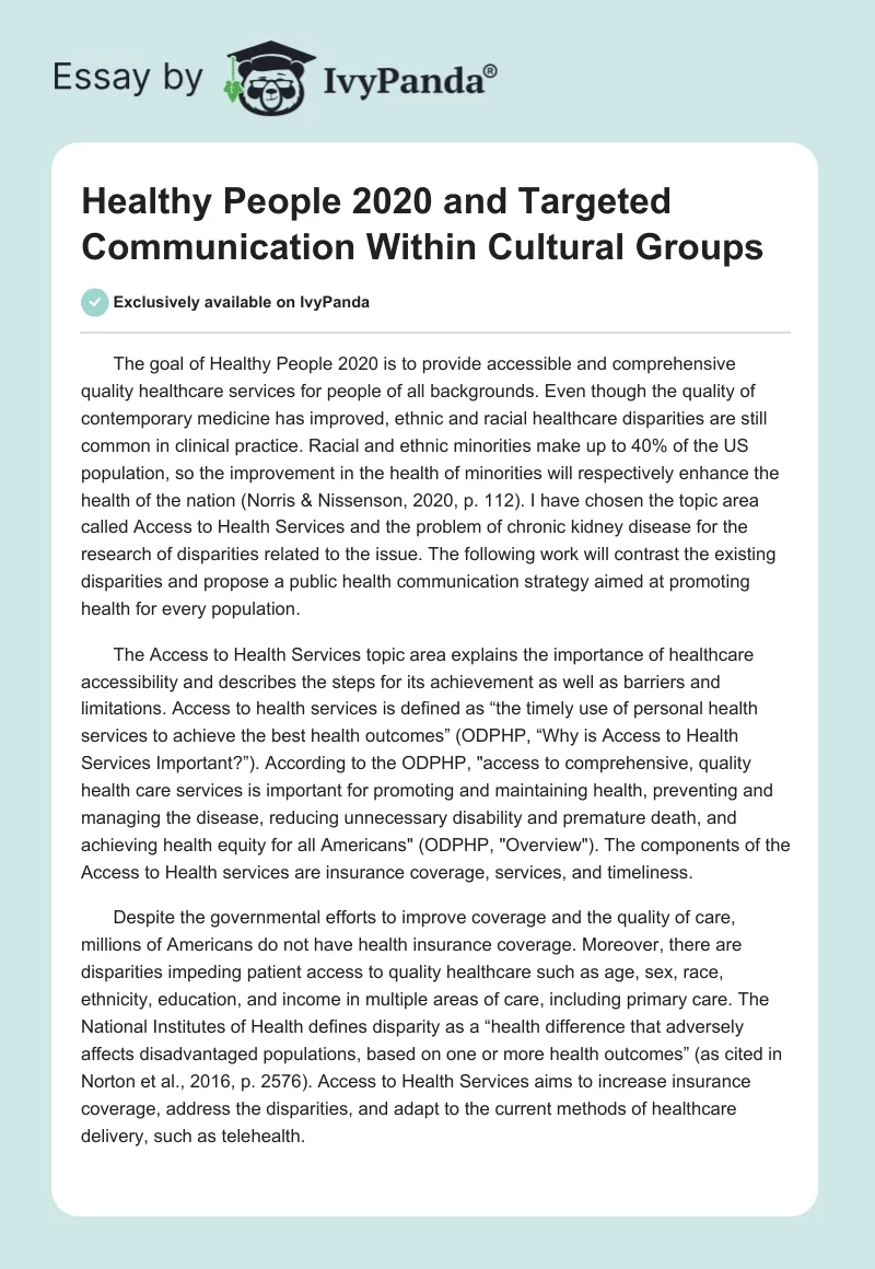 Healthy People 2020 and Targeted Communication Within Cultural Groups. Page 1