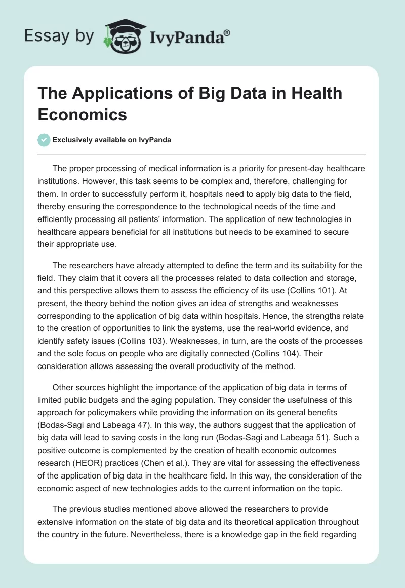 The Applications of Big Data in Health Economics. Page 1