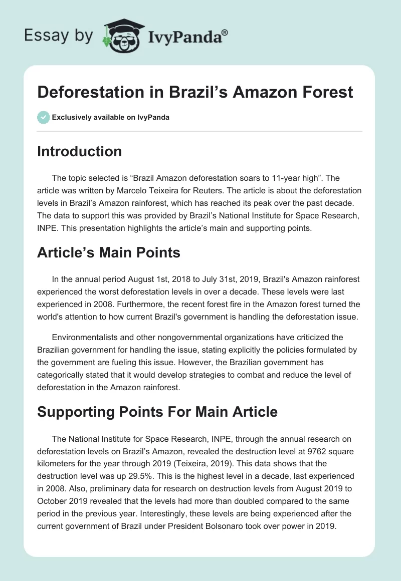 Deforestation in Brazil’s Amazon Forest. Page 1