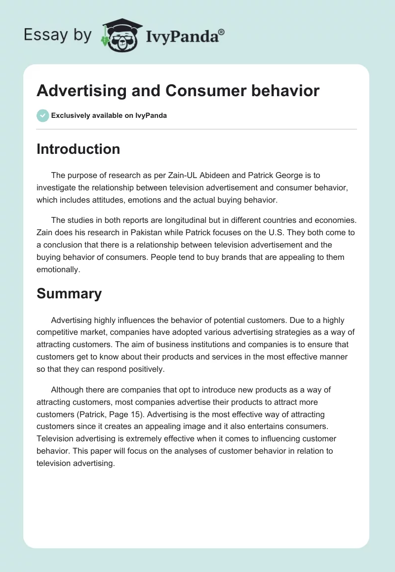Advertising and Consumer behavior. Page 1
