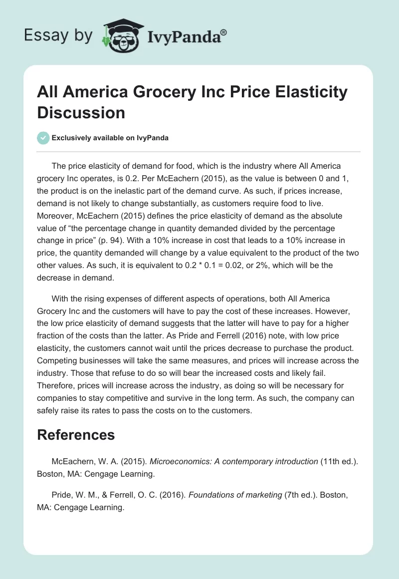 All America Grocery Inc Price Elasticity Discussion. Page 1