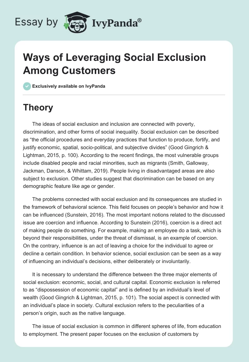 Ways of Leveraging Social Exclusion Among Customers. Page 1