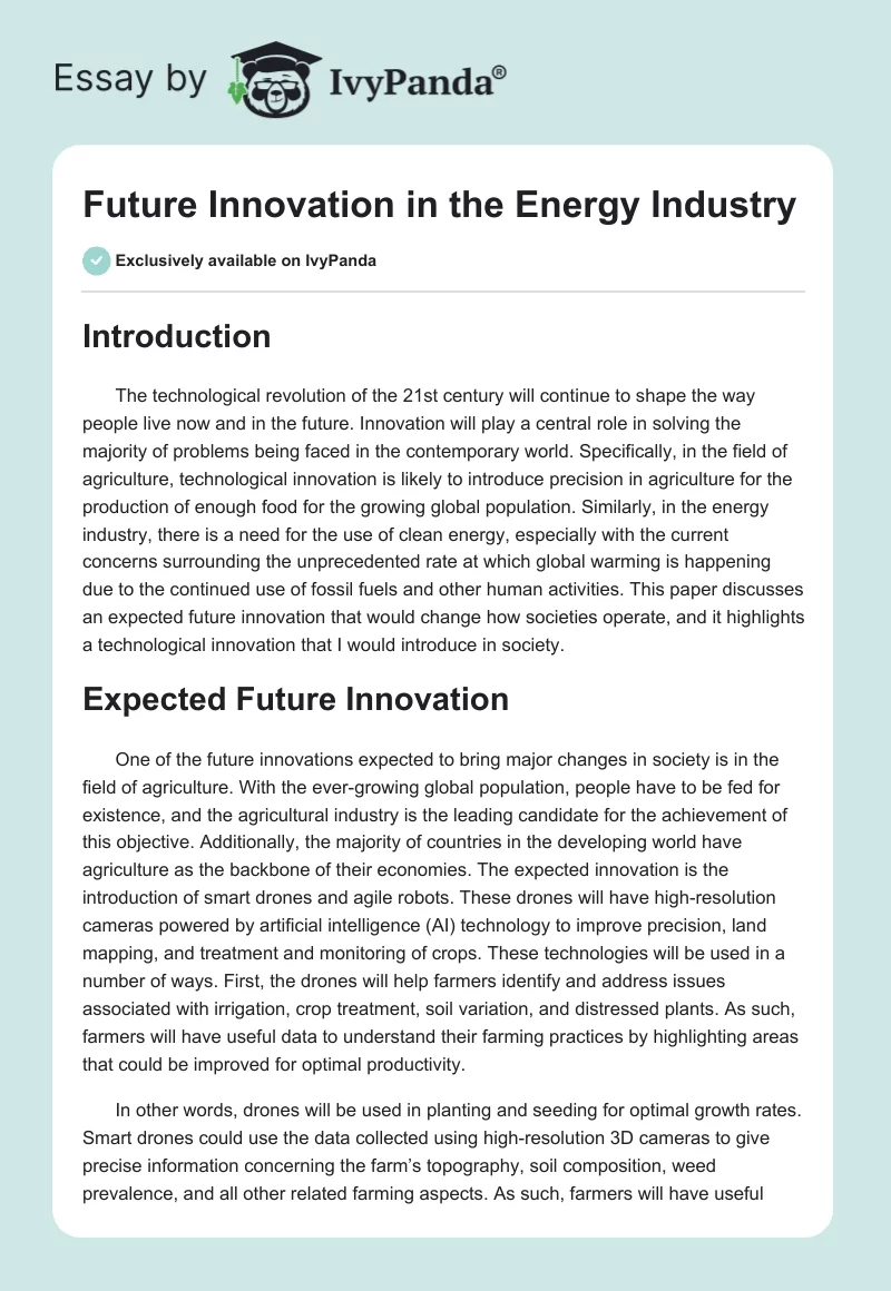 Future Innovation in the Energy Industry. Page 1