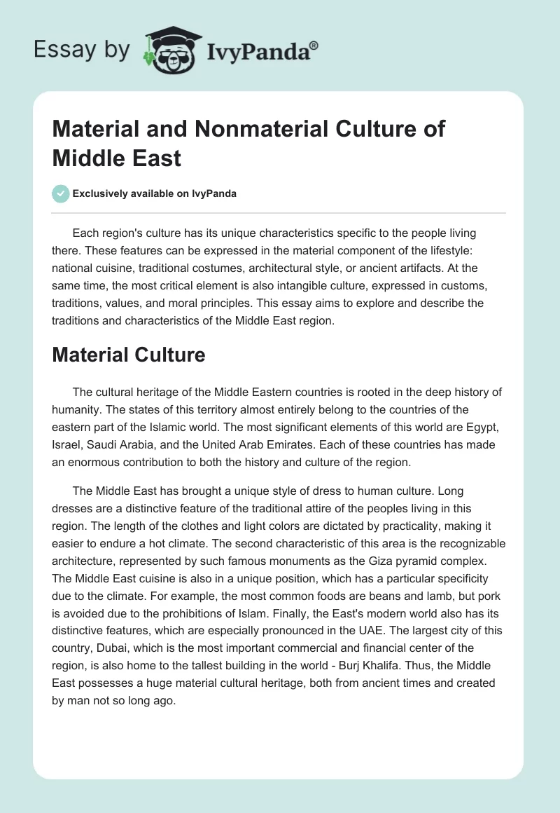 Material and Nonmaterial Culture of Middle East. Page 1