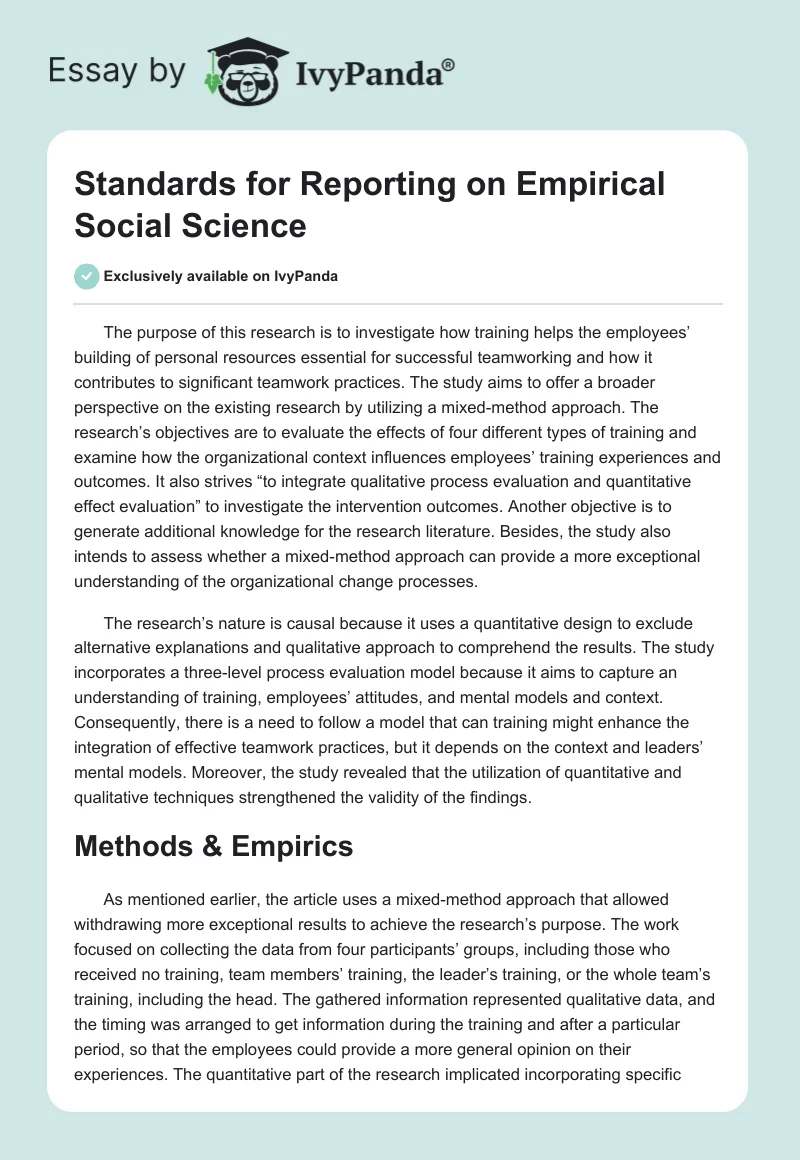 Standards for Reporting on Empirical Social Science. Page 1