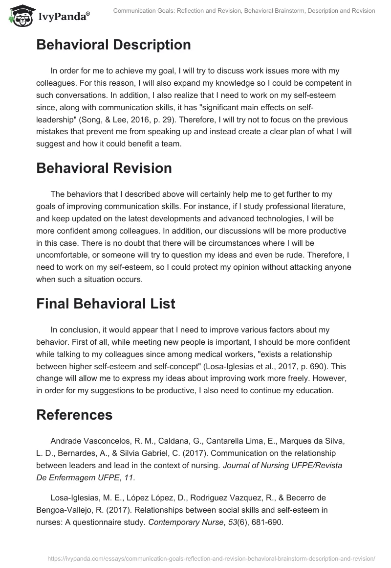 Communication Goals: Reflection and Revision, Behavioral Brainstorm, Description and Revision. Page 2