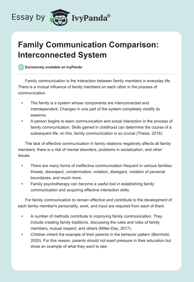 Family Communication Comparison: Interconnected System. Page 1