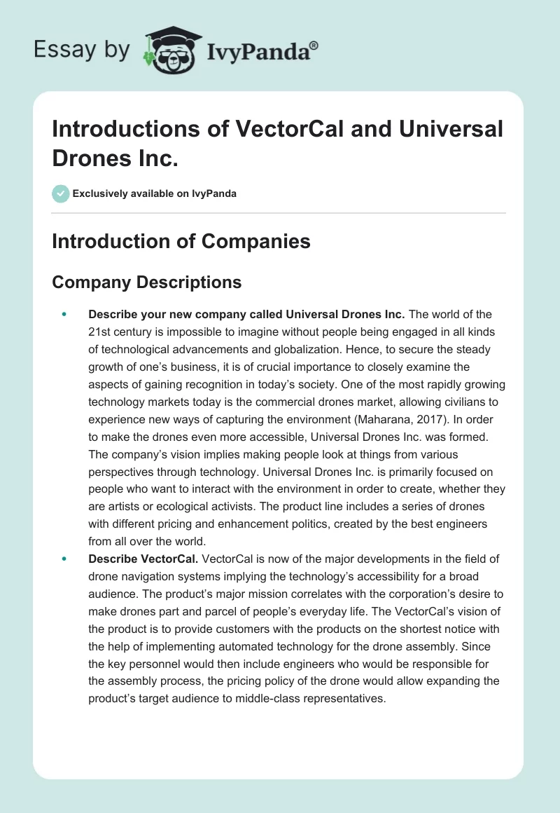 Introductions of VectorCal and Universal Drones Inc.. Page 1