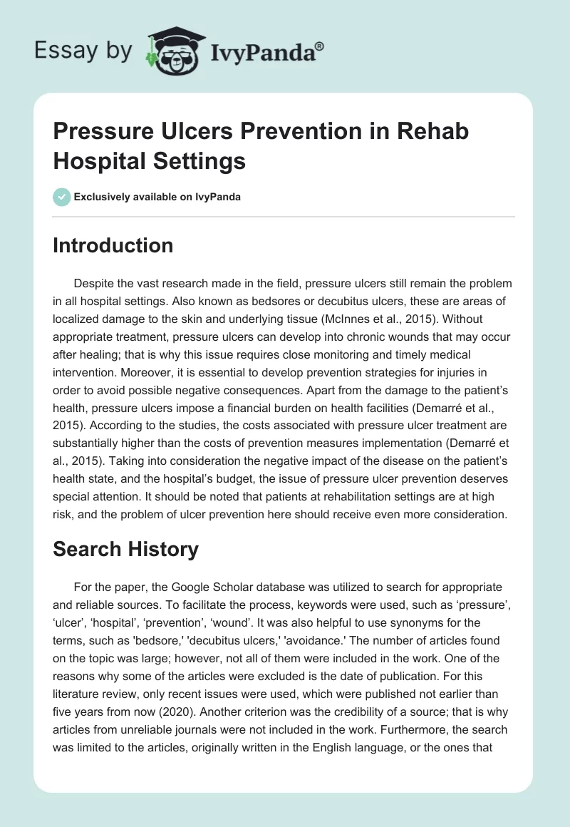 Pressure Ulcers Prevention in Rehab Hospital Settings. Page 1