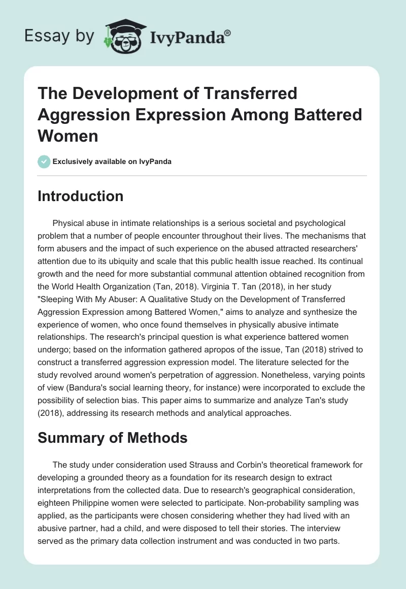 The Development of Transferred Aggression Expression Among Battered Women. Page 1