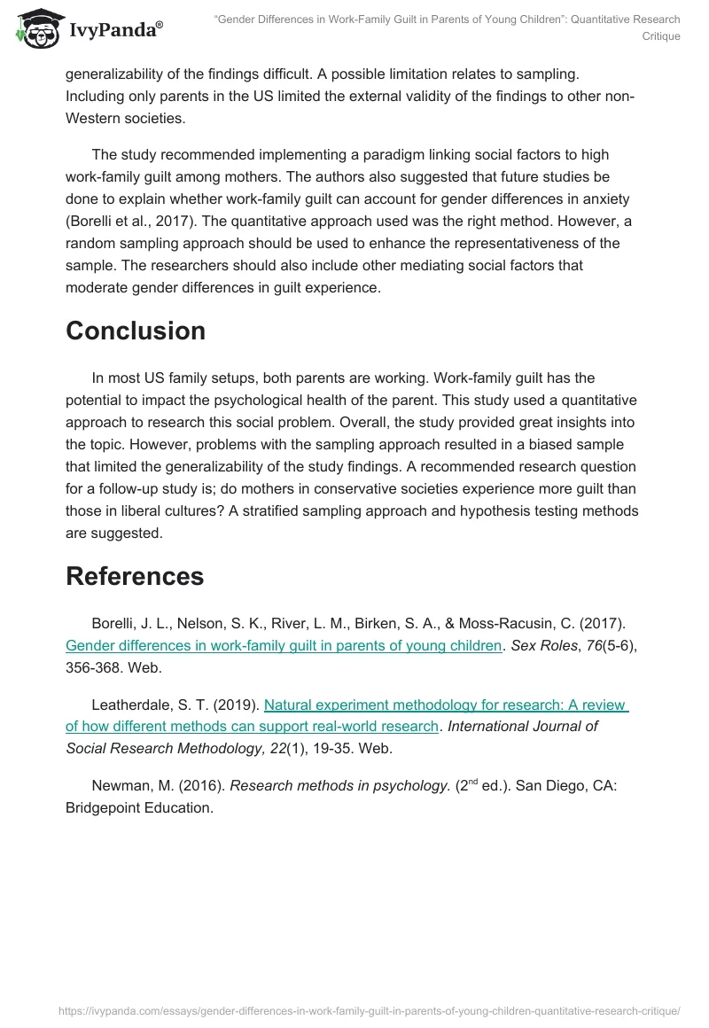 “Gender Differences in Work-Family Guilt in Parents of Young Children”: Quantitative Research Critique. Page 4