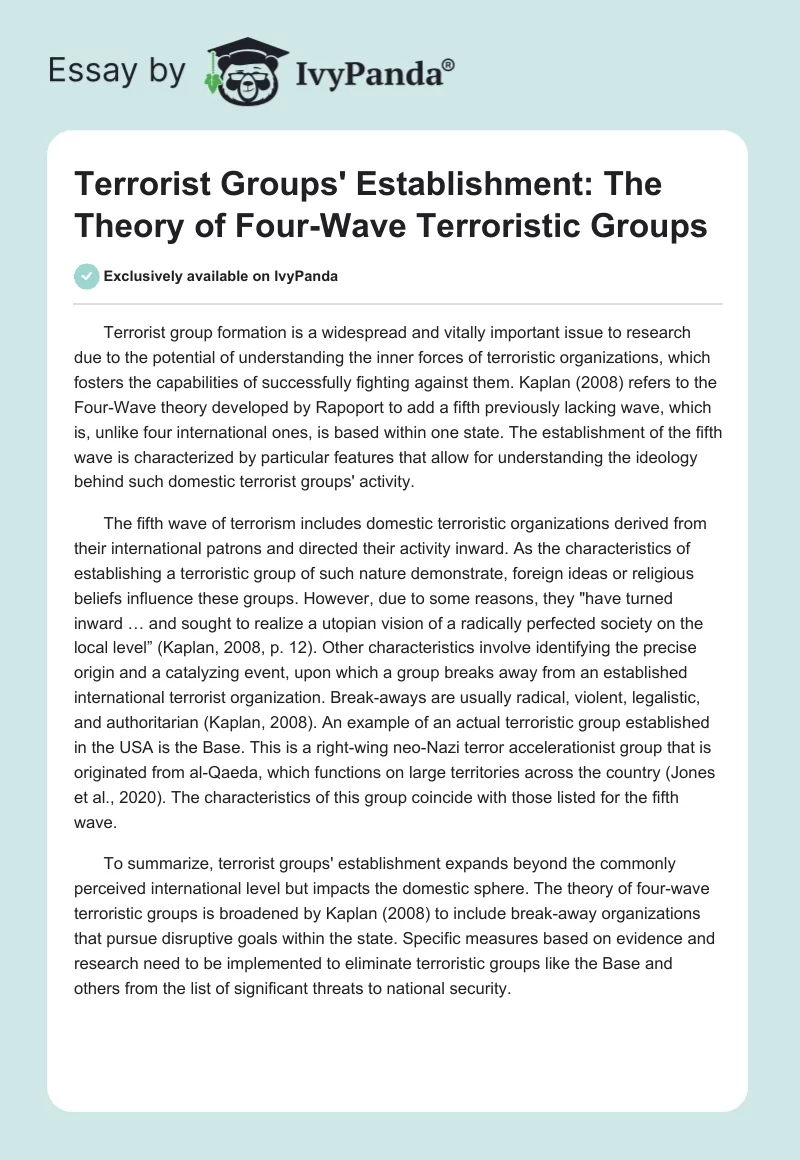 Terrorist Groups' Establishment: The Theory of Four-Wave Terroristic Groups. Page 1