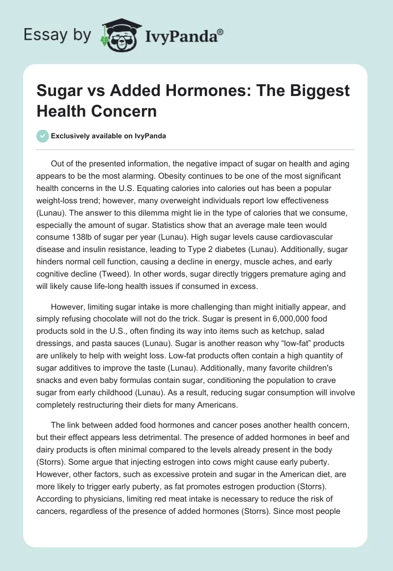 Sugar vs Added Hormones: The Biggest Health Concern. Page 1