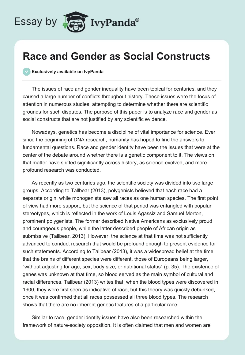 Race and Gender as Social Constructs. Page 1