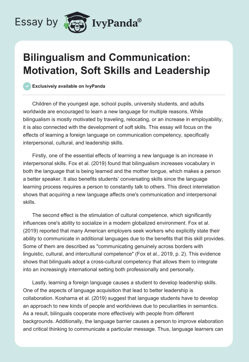 Bilingualism and Communication: Motivation, Soft Skills and Leadership. Page 1