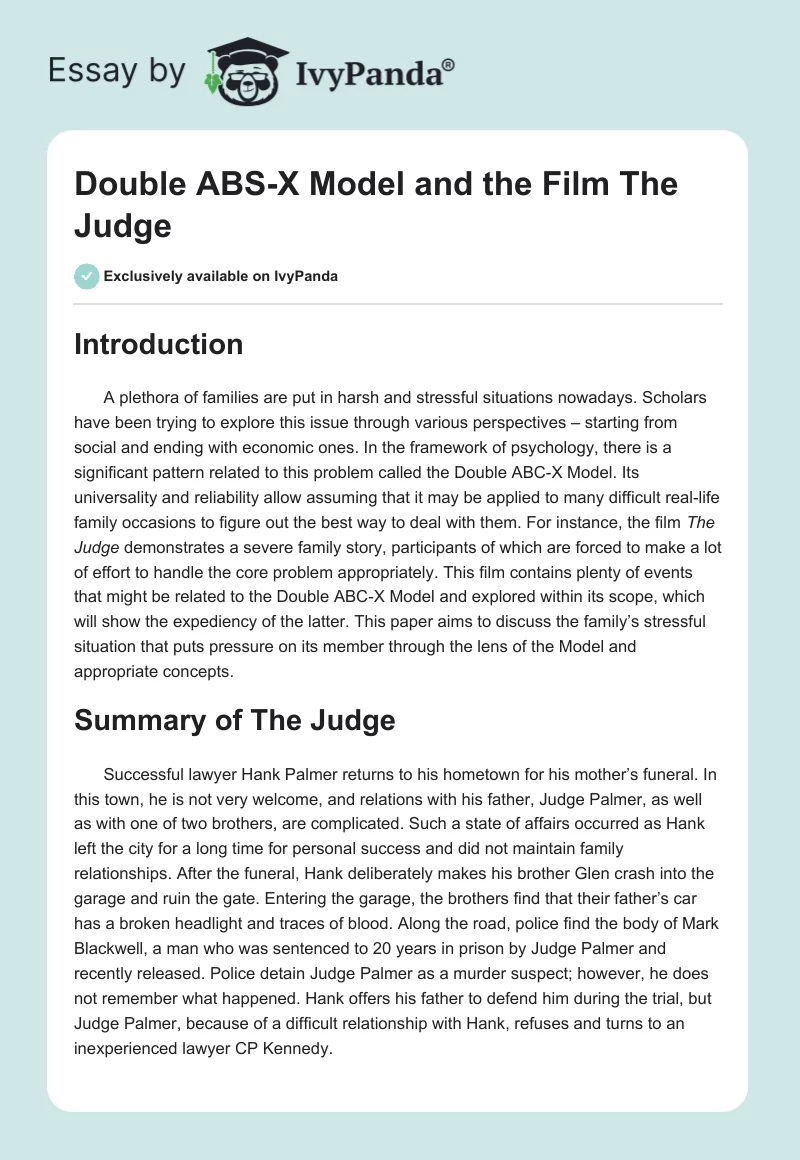 Double ABS-X Model and the Film "The Judge". Page 1