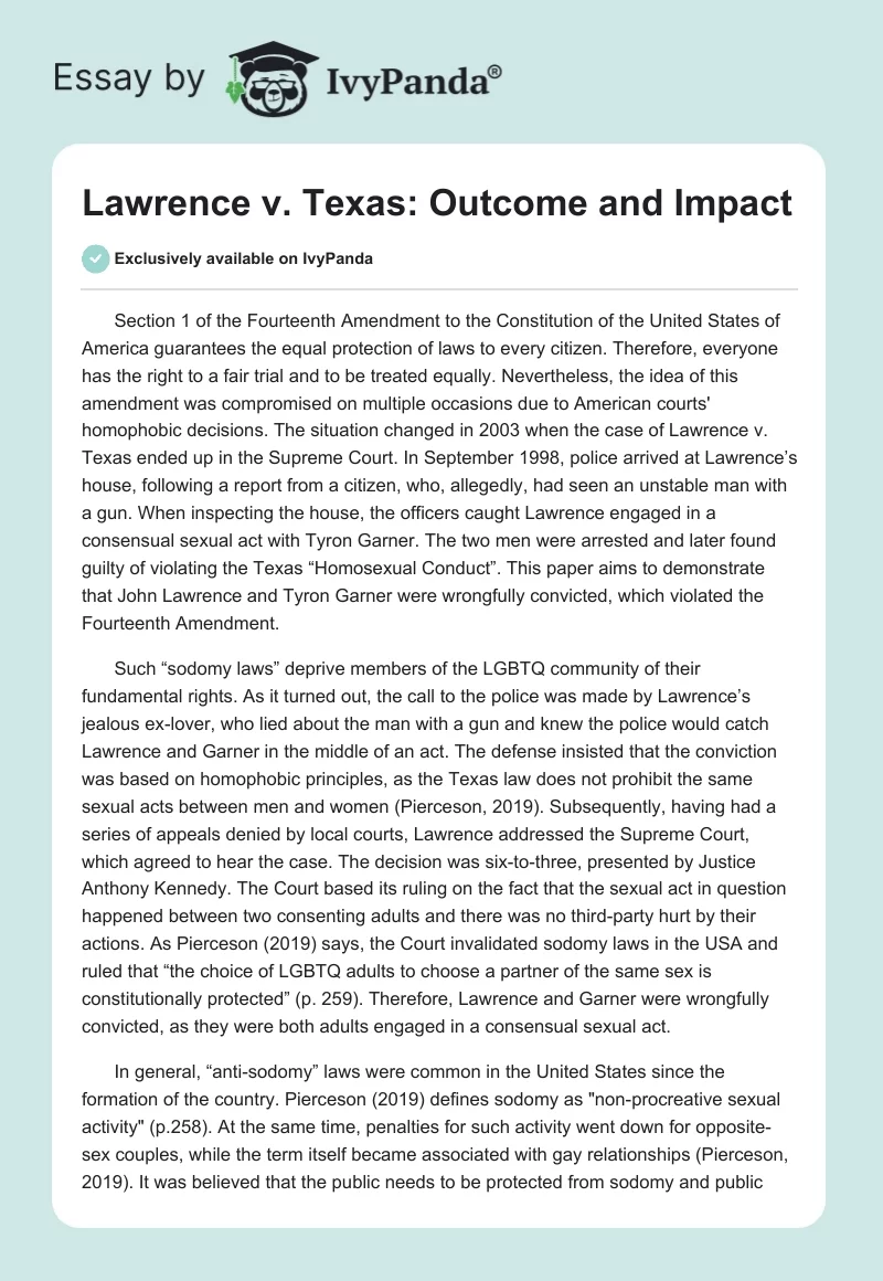 Lawrence v. Texas: Outcome and Impact. Page 1