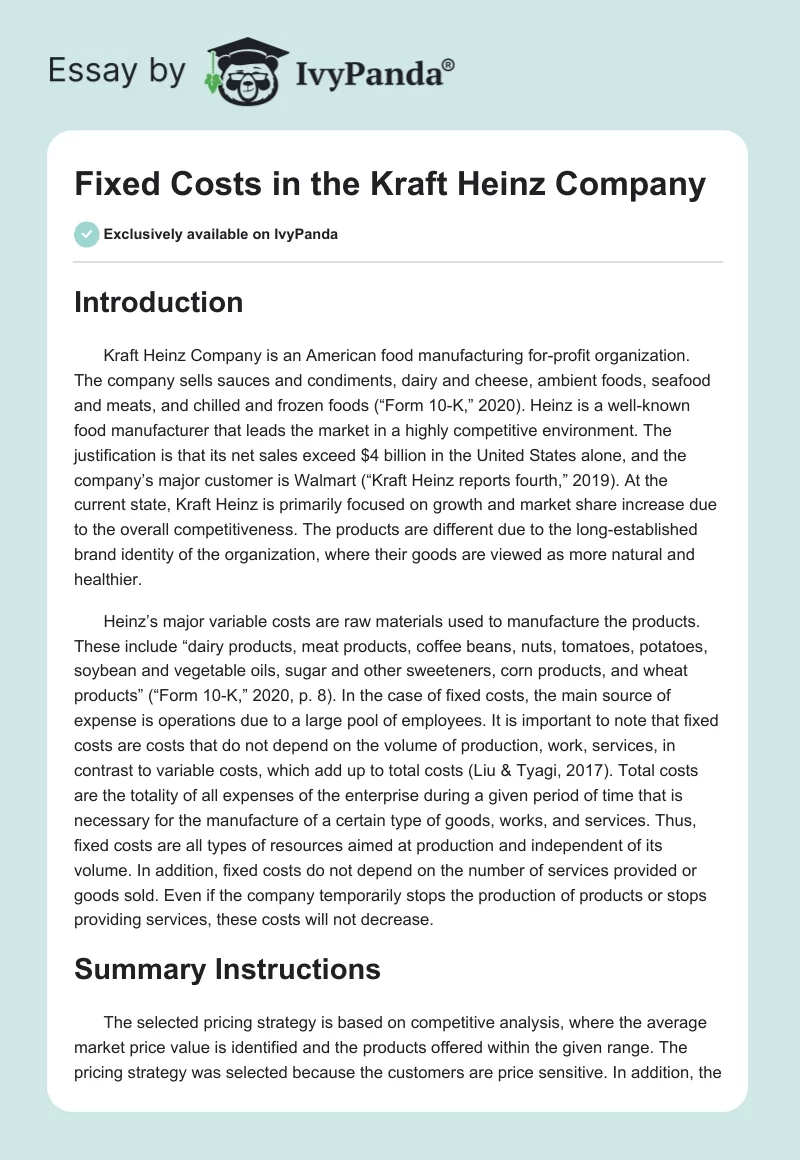Fixed Costs in the Kraft Heinz Company. Page 1
