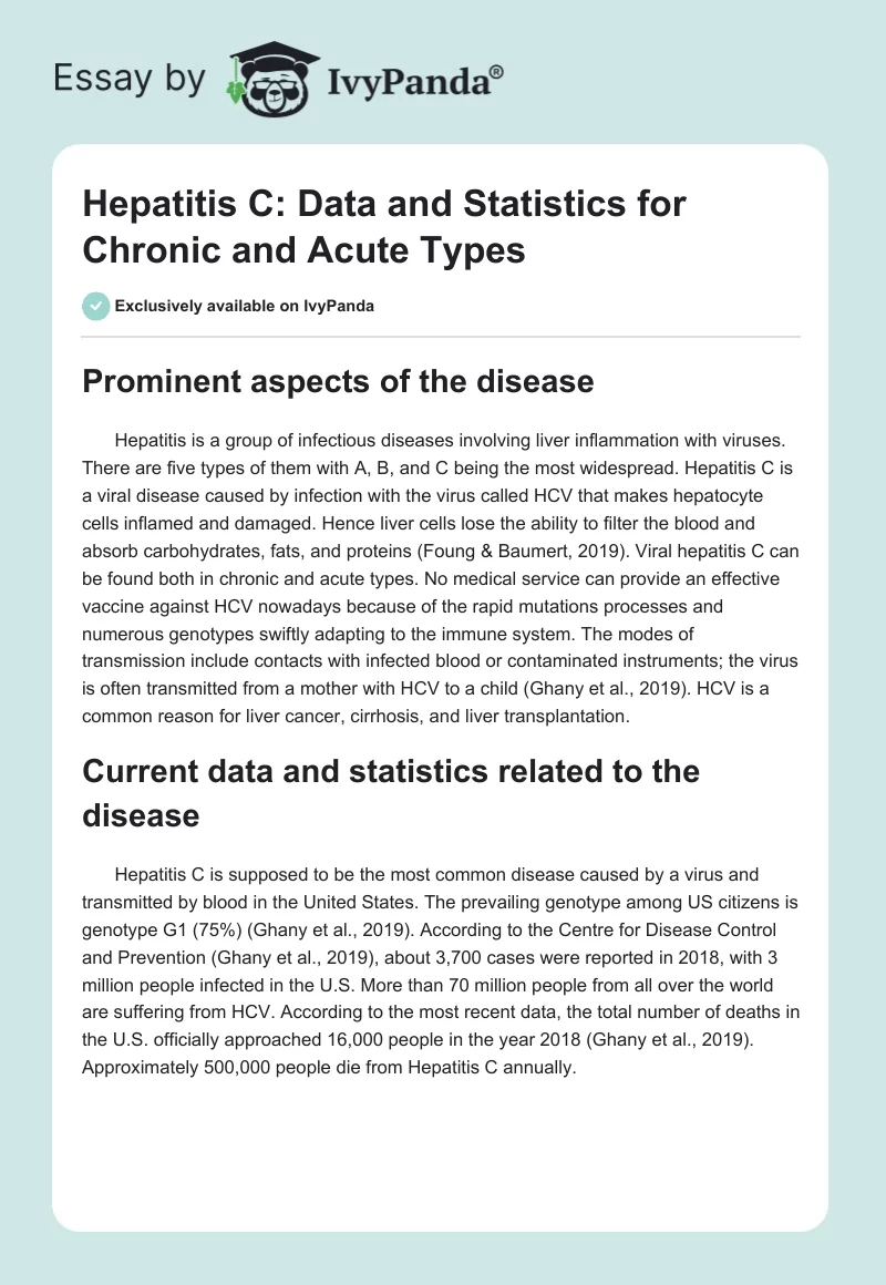 Hepatitis C: Data and Statistics for Chronic and Acute Types. Page 1