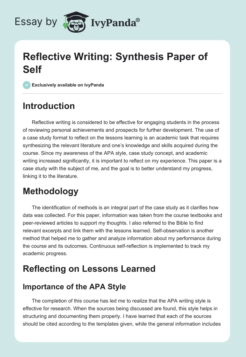 Reflective Writing: Synthesis Paper of Self. Page 1