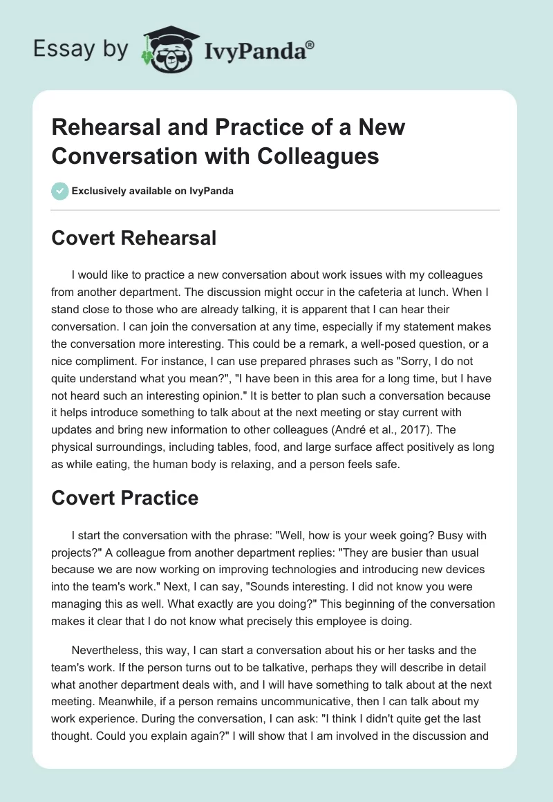 Rehearsal and Practice of a New Conversation with Colleagues. Page 1