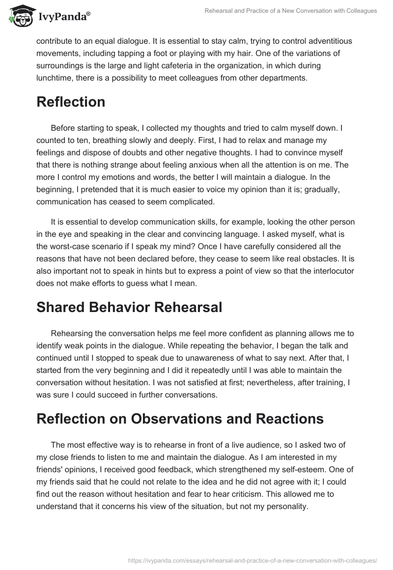 Rehearsal and Practice of a New Conversation with Colleagues. Page 2