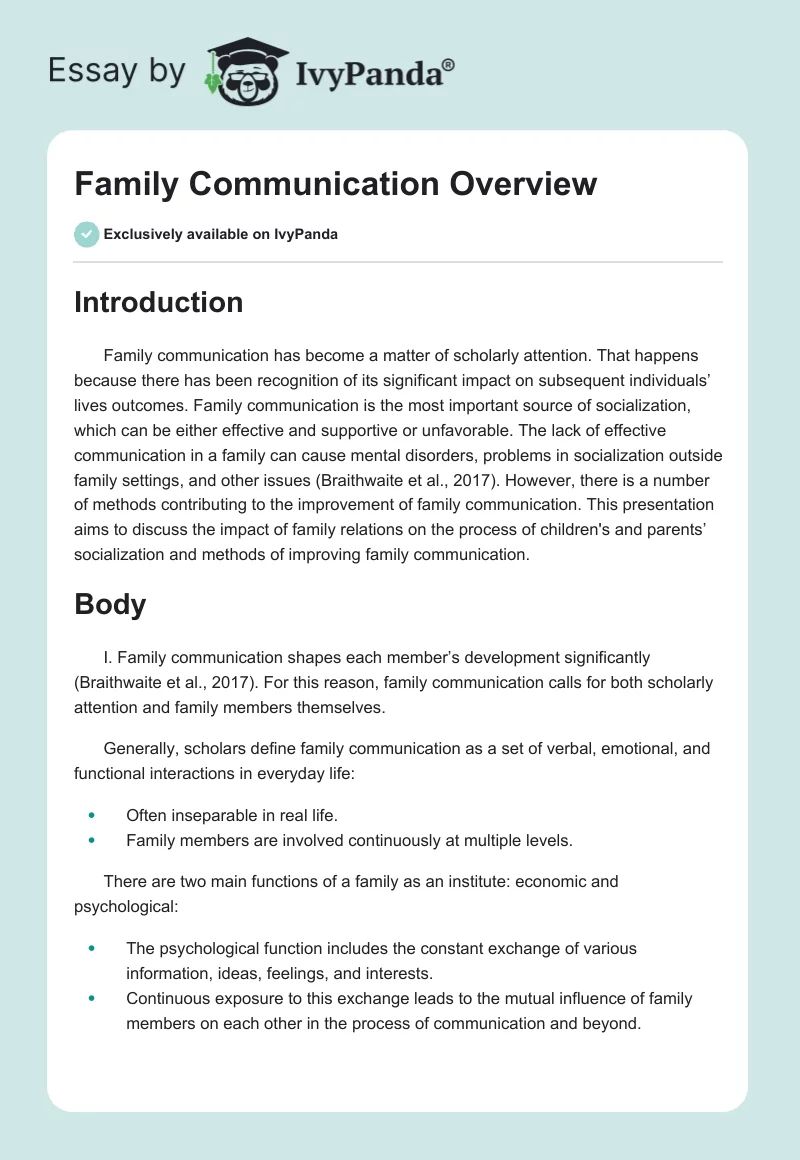 Family Communication Overview. Page 1