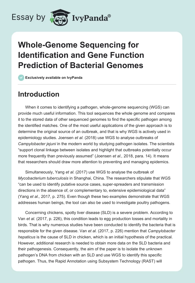 Whole-Genome Sequencing for Identification and Gene Function Prediction of Bacterial Genomes. Page 1