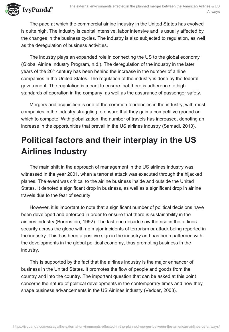 The External Environments Effected in the Planned Merger Between the American Airlines & Us Airways. Page 2