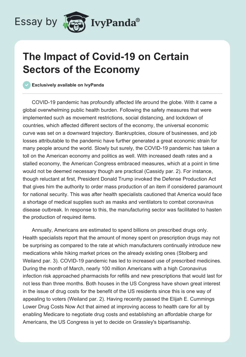 The Impact of Covid-19 on Certain Sectors of the Economy. Page 1