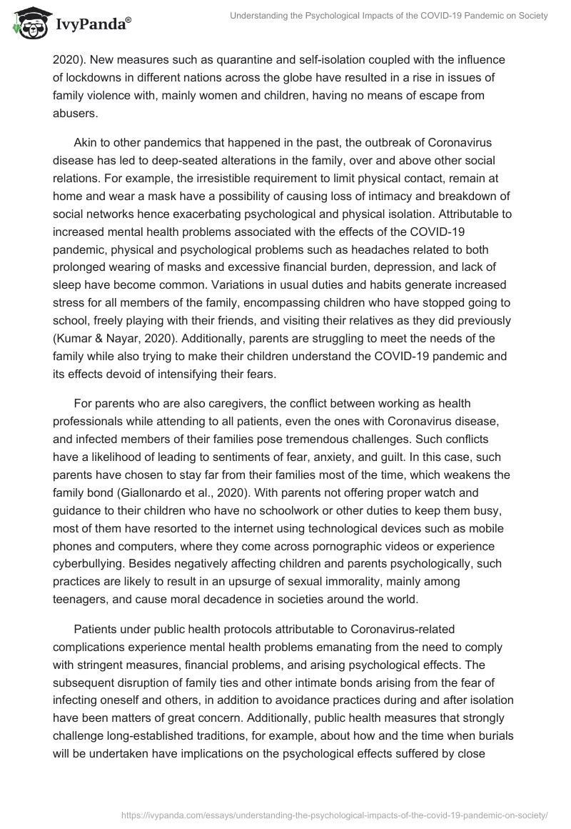 Understanding the Psychological Impacts of the COVID-19 Pandemic on Society. Page 2