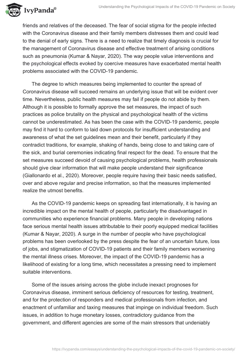 Understanding the Psychological Impacts of the COVID-19 Pandemic on Society. Page 3
