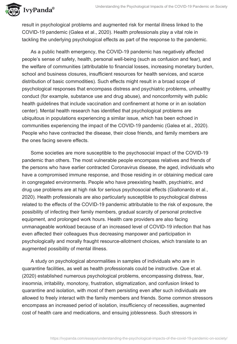 Understanding the Psychological Impacts of the COVID-19 Pandemic on Society. Page 4