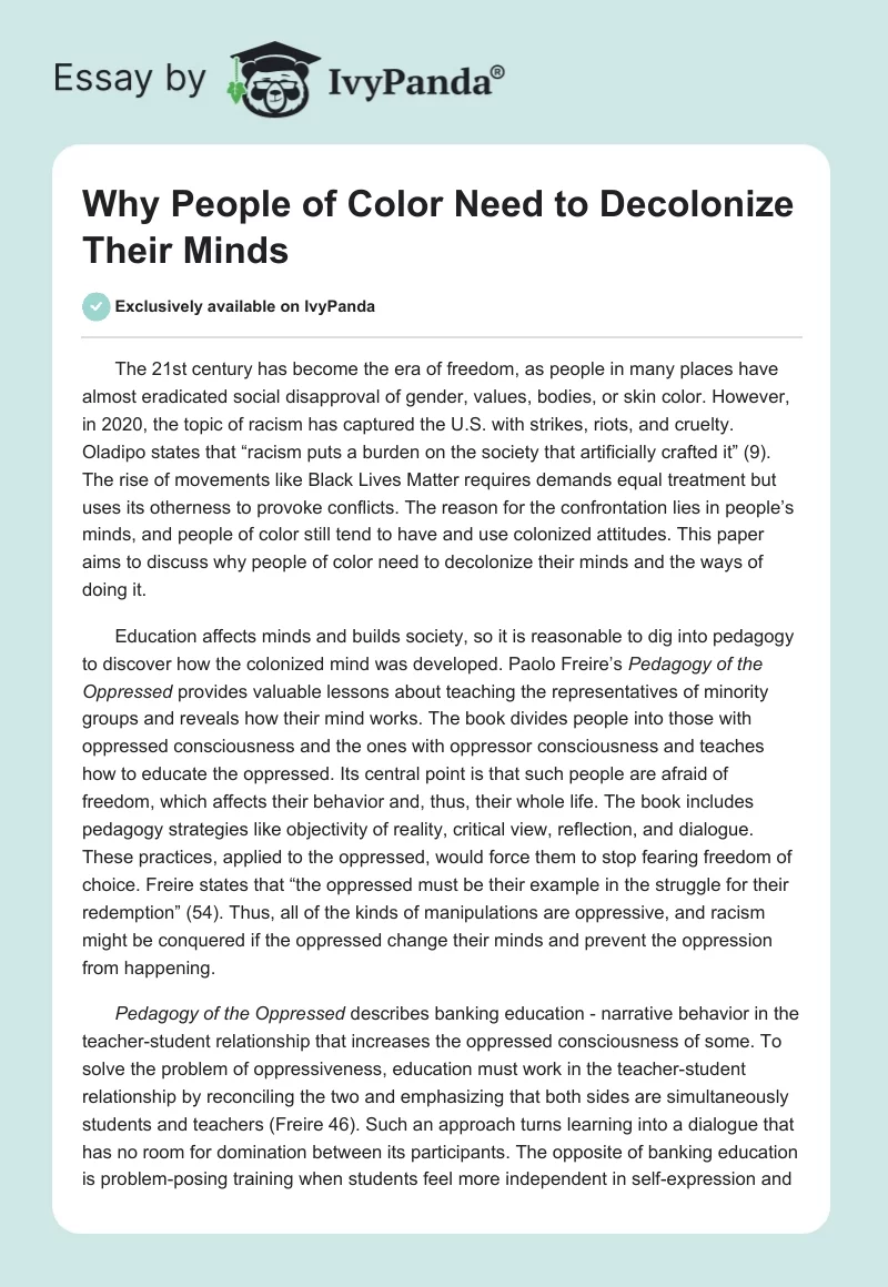 Why People of Color Need to Decolonize Their Minds. Page 1