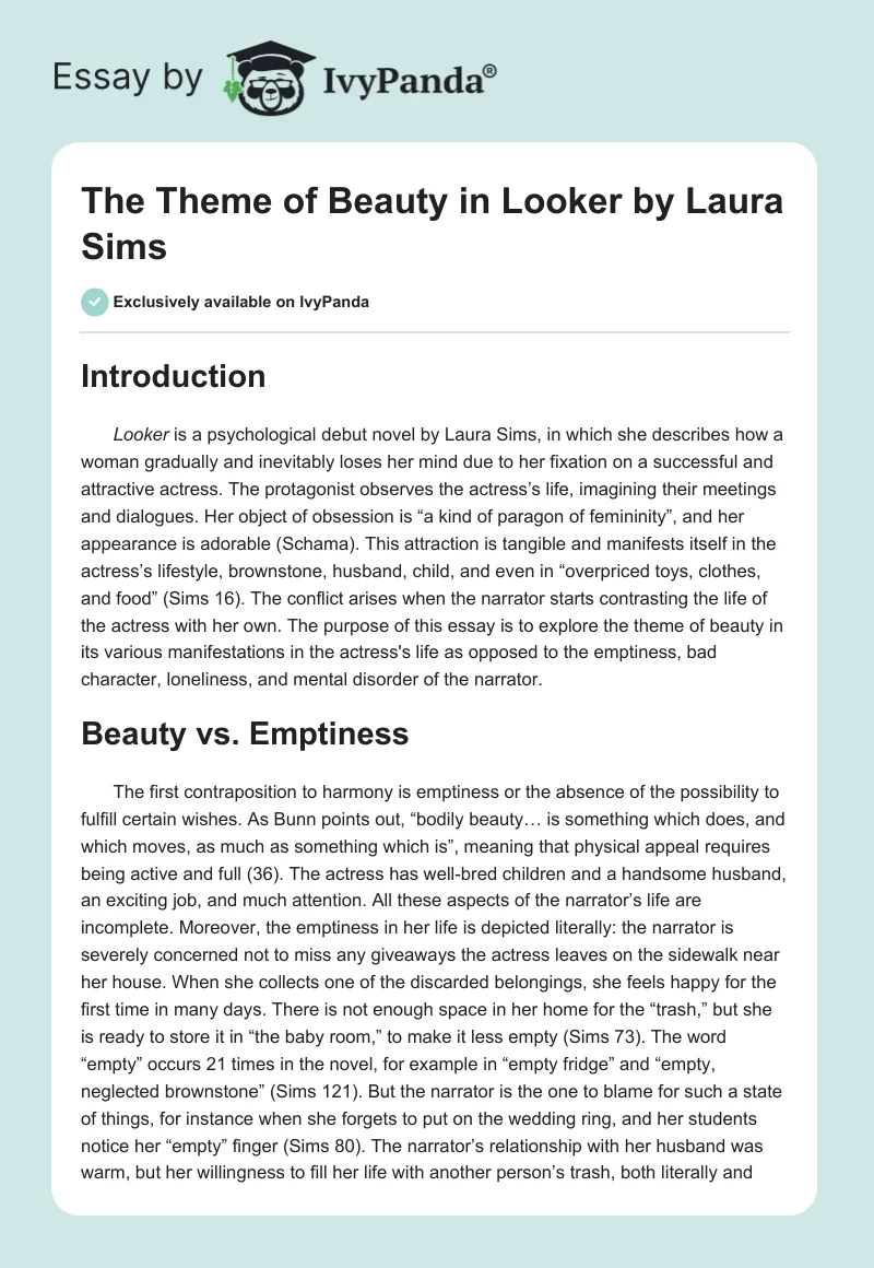 The Theme of Beauty in Looker by Laura Sims. Page 1