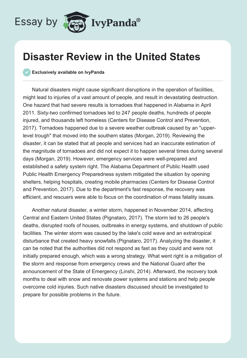 Disaster Review in the United States. Page 1
