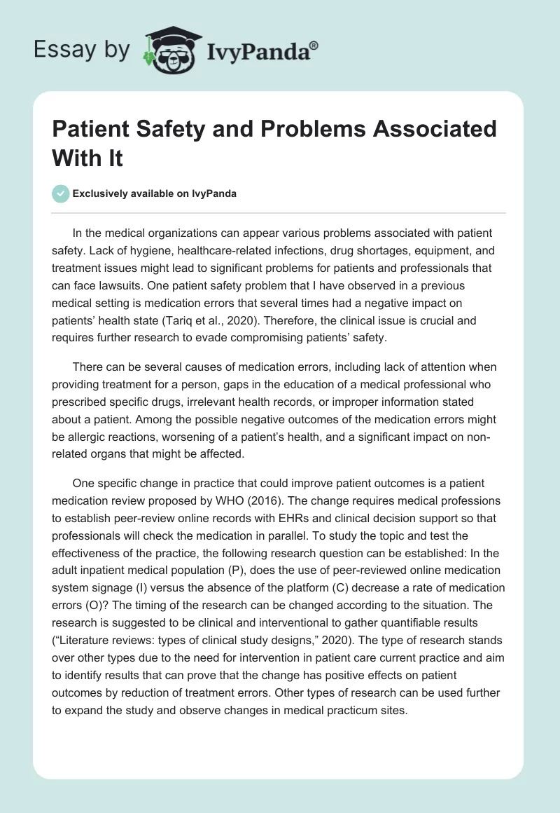 Patient Safety and Problems Associated With It. Page 1