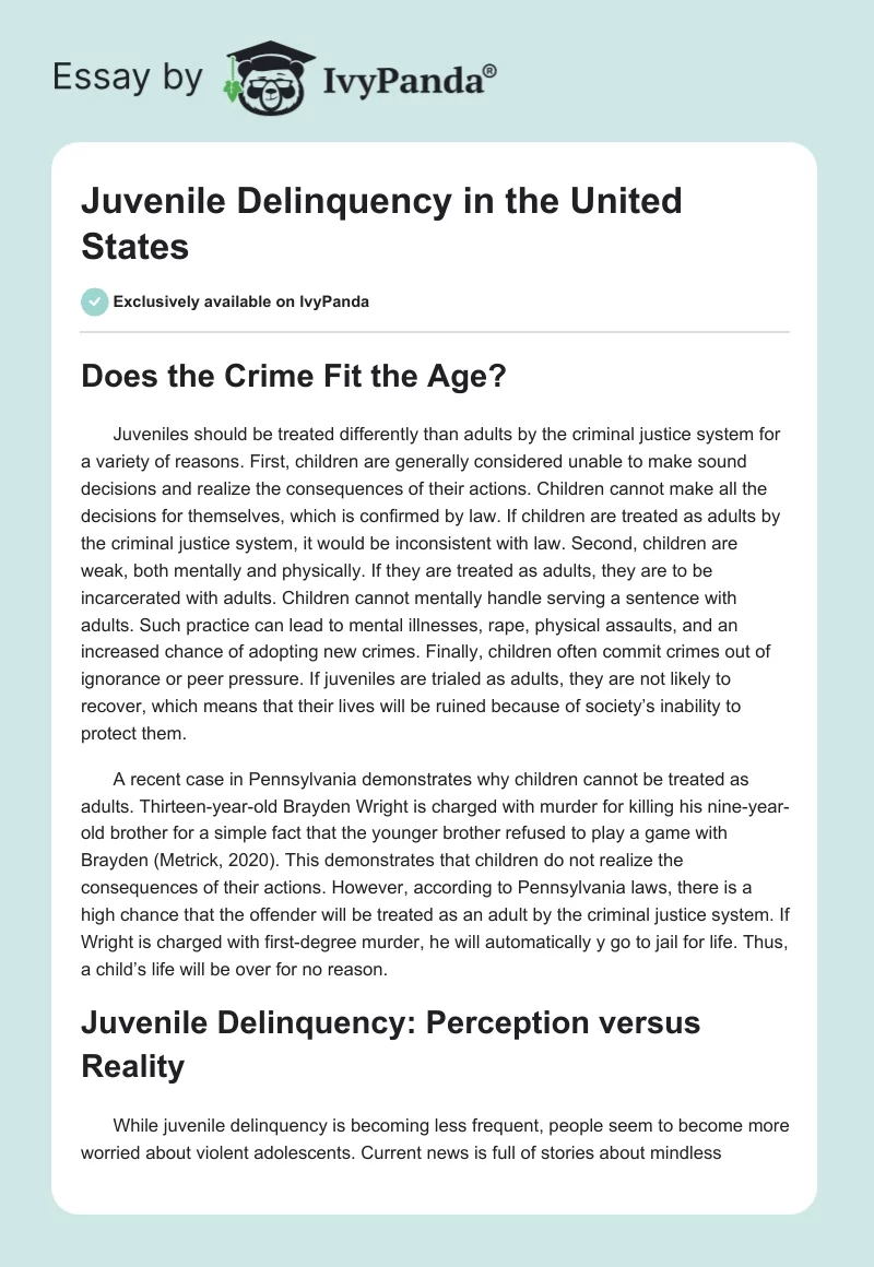 Juvenile Delinquency in the United States. Page 1