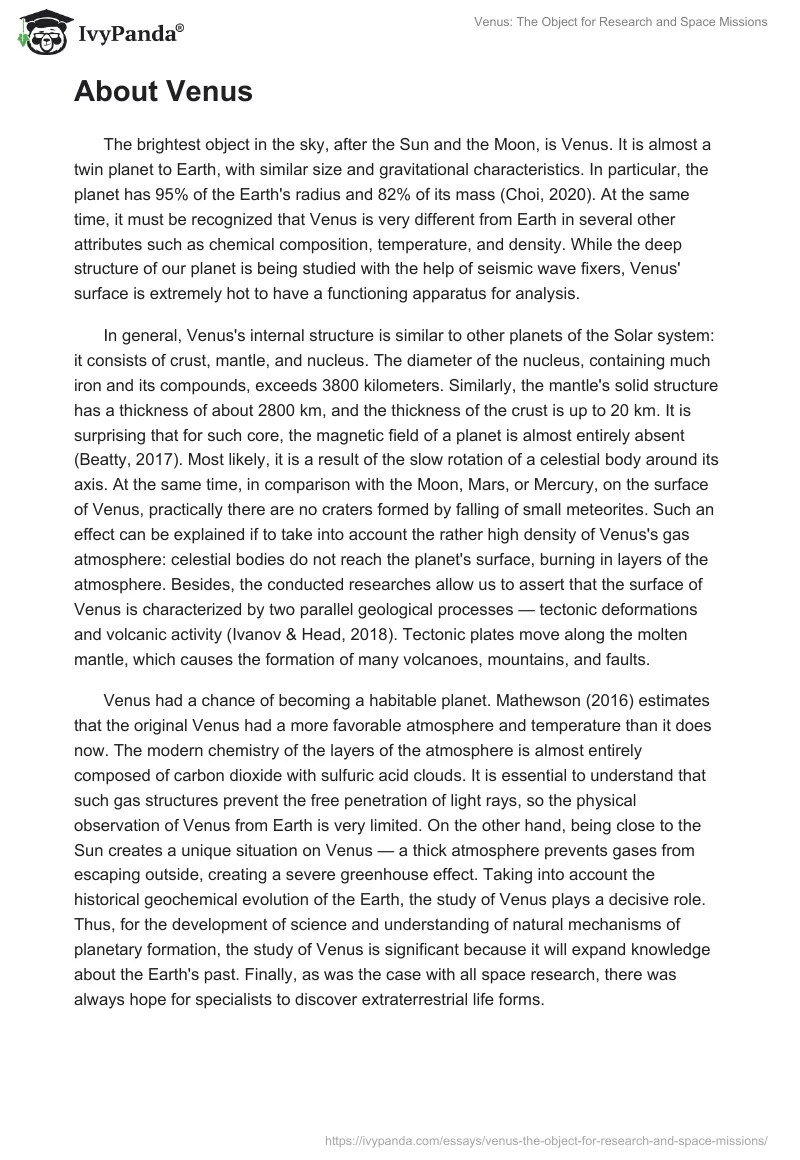 Venus: The Object for Research and Space Missions. Page 2