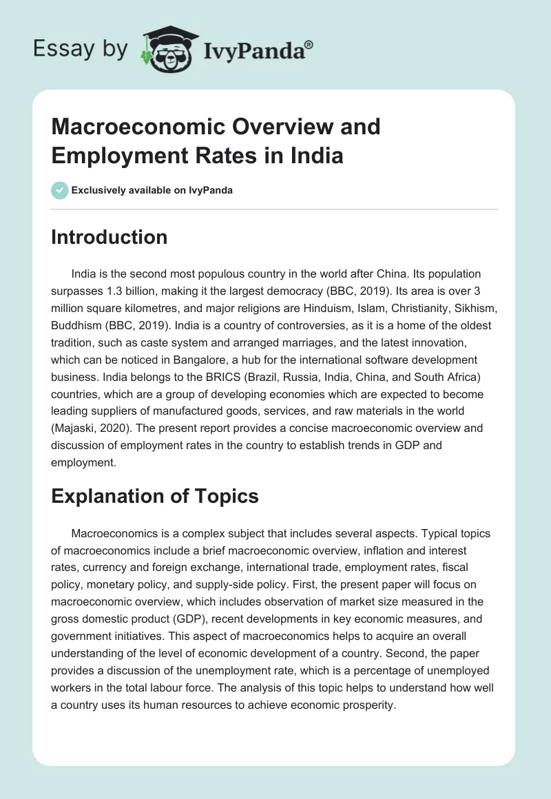 Macroeconomic Overview and Employment Rates in India. Page 1